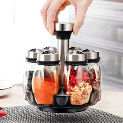 super angement pour épices carrousel avec pots transparent et stainless