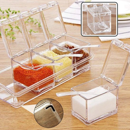 magnifique petit pot a épice individuel et transparent, et chaque contenant a sa propre cuillière de service