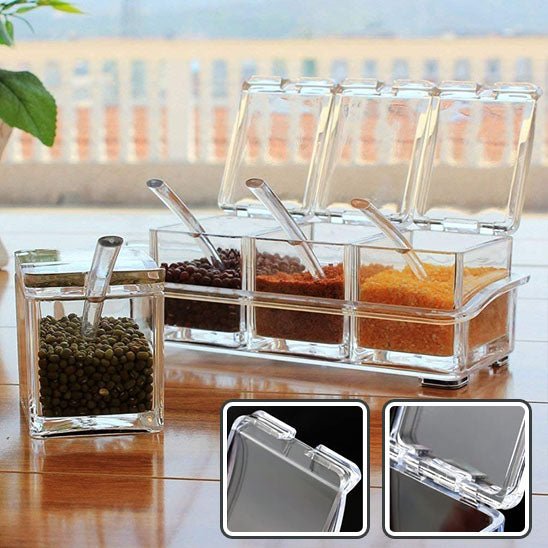 magnifique petit pot a épice individuel et transparent, et chaque contenant a sa propre cuillière de service
