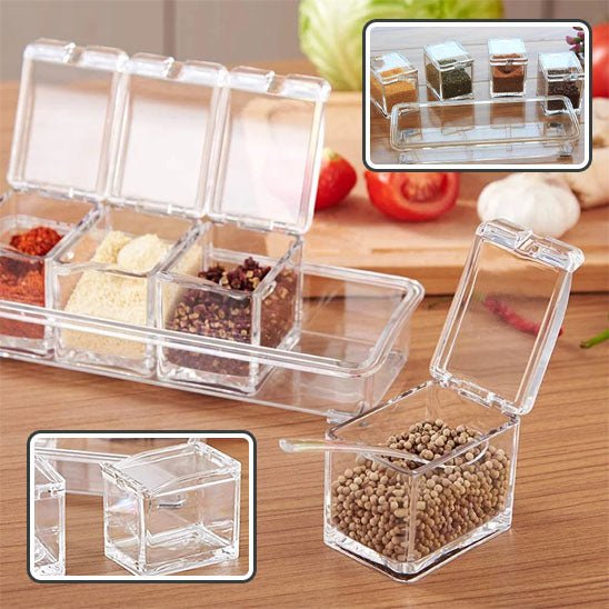 magnifique petit pot a épice individuel et transparent, et chaque contenant a sa propre cuillière de service