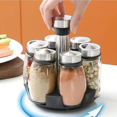 super angement pour épices carrousel avec pots transparent et stainless