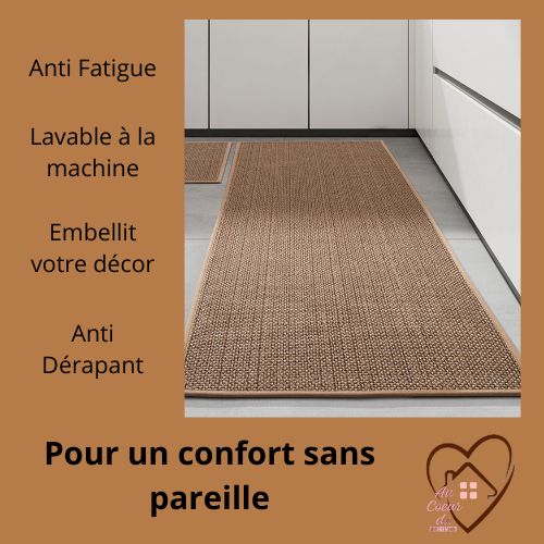 superbe tapis beige anti-fatigue en lin de qualité